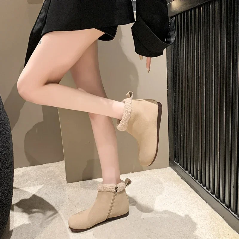 

BCEBYL новые зимние модные трендовые однотонные элегантные удобные теплые женские сапоги с круглым носком на плоской молнии