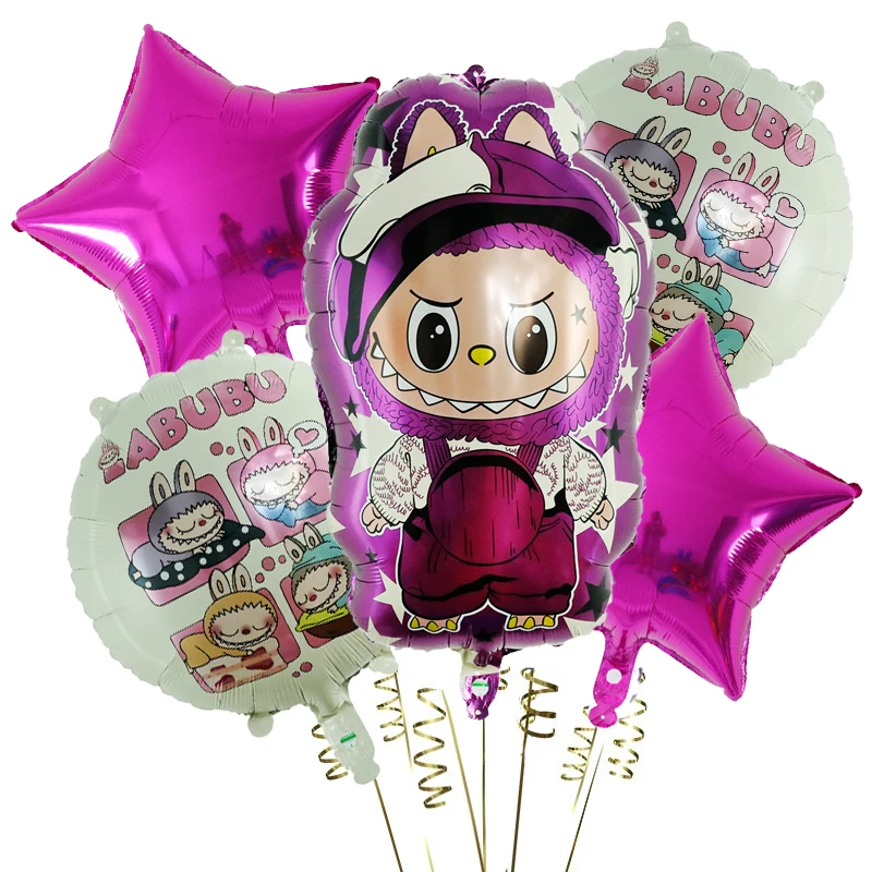 5Pcs Labubu Bubble Mart Foil Balloon Set – Cute Cartoon Party Decorations for Baby Showers & First Birthdays 5