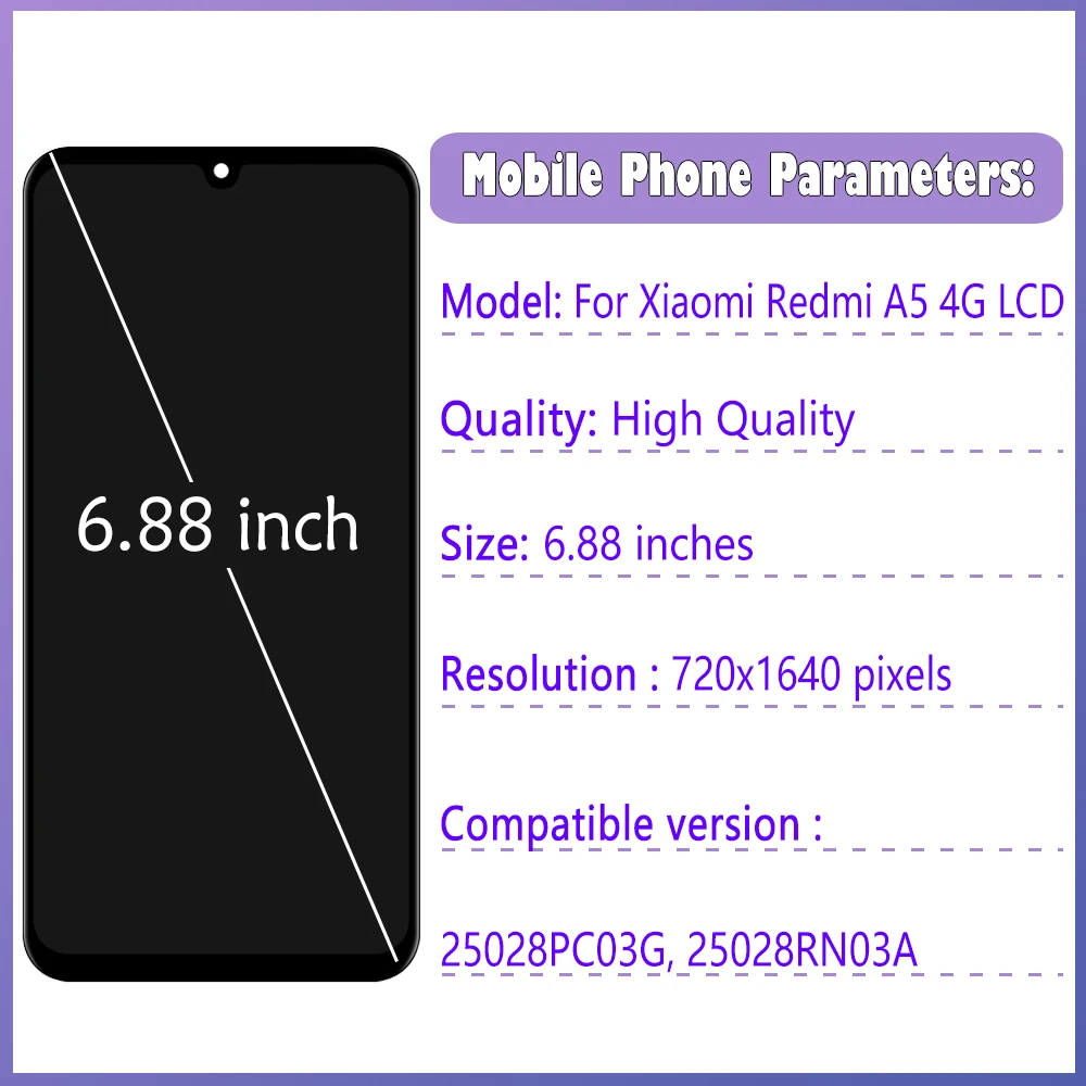 6.88 ''pour Xiaomi Redmi A5 Version Européenne Grand Verre 25028RN03Y Affichage LCD écran Tactile Numériseur Assemblée Remplacement Testé  509