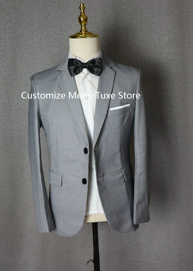 Grey Costume Homme Men's Suits Single Breasted Notched Lapel Formal Occasion Blazer Wedding Full Set Skinny 2 Piece Jacket Pants