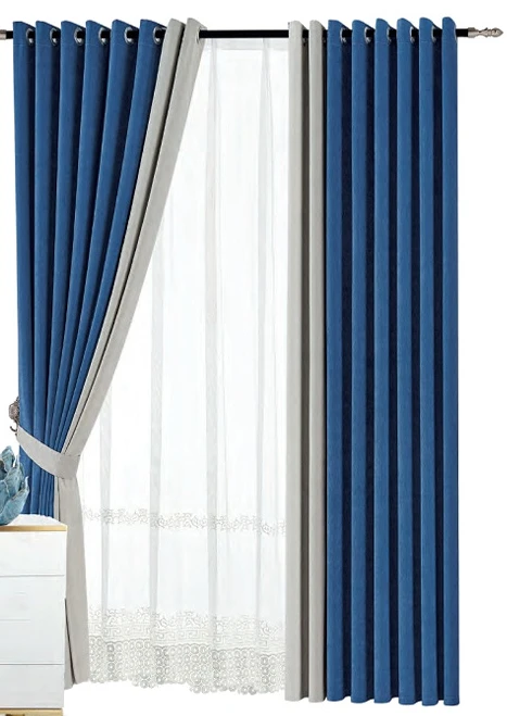 

Snowy Velvet Full Blackout Curtain Fabric New Chinese Light Luxury Living Room Bedroom Solid Color Cotton Linen Finished Curtain