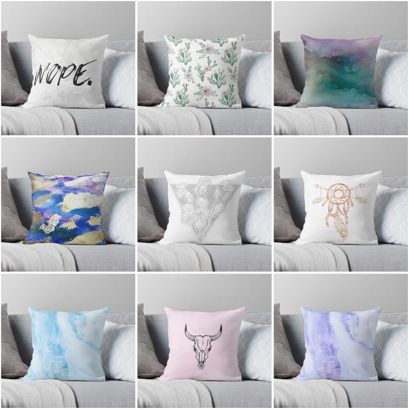 

The Picture Shows Blue Square Pillowcase Decorative Sofa Cushion Cover