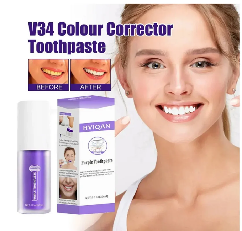 

Hviqan V34 Purple Color Corrector Toothpaste For Teeth White Brightening Tooth Care Toothpaste Reduce Yellowing Health