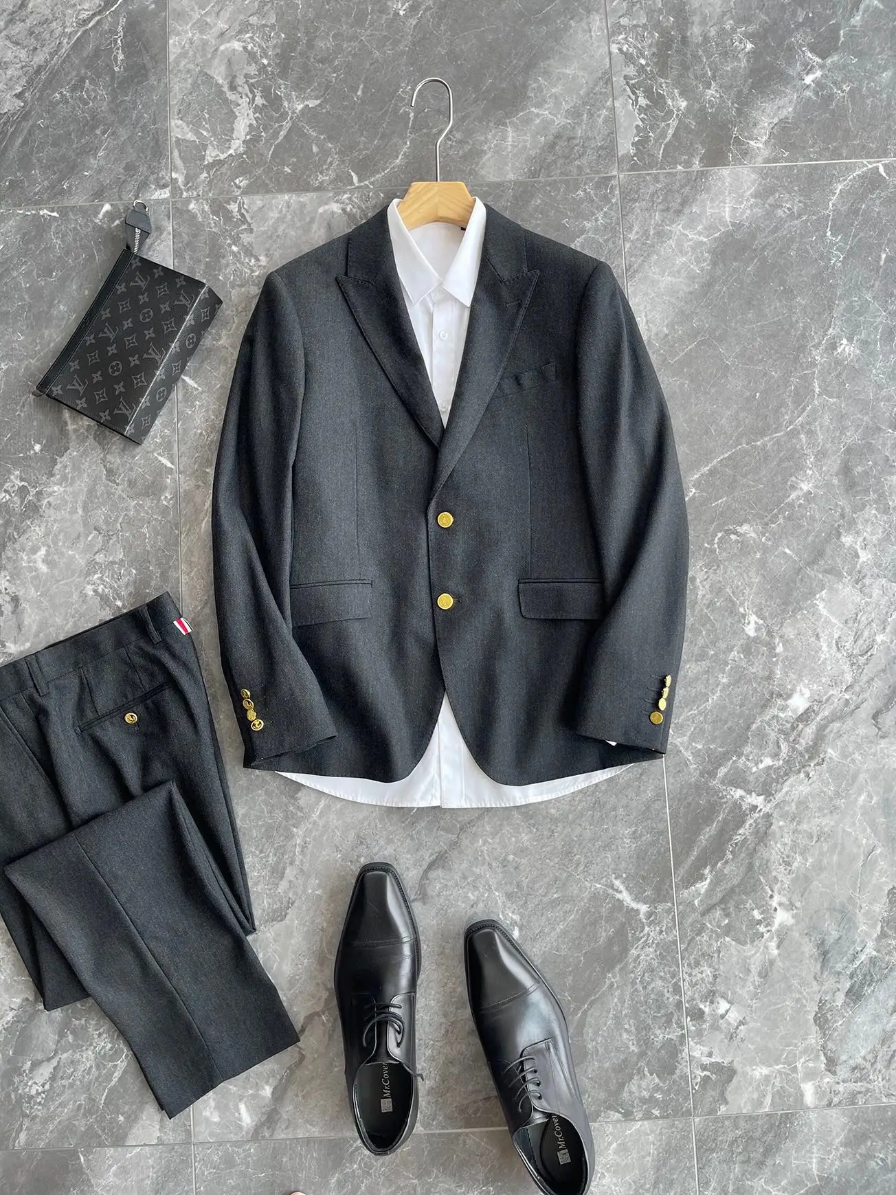 Classic Men's Suit Jacket Gold Two Button Slim Fit Coat Business Dress Blazer Wool Luxury Brand