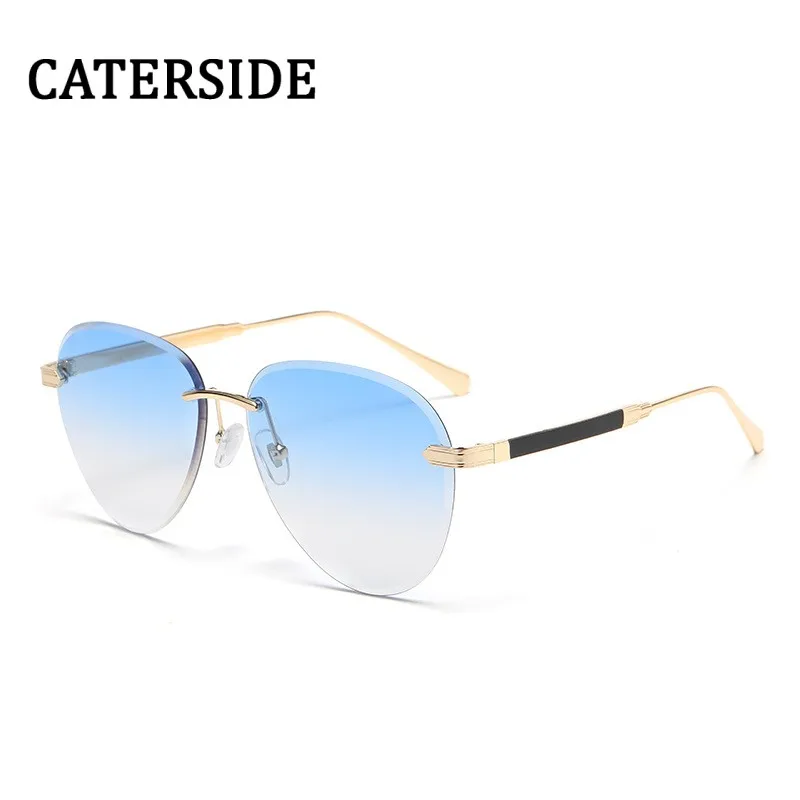 

Retro Luxury Pilot Gradient Sunglasses Women Men New Metal Curved Temples Eyewear Ocean Rimless Fashion Sun Glasses Ladies UV400