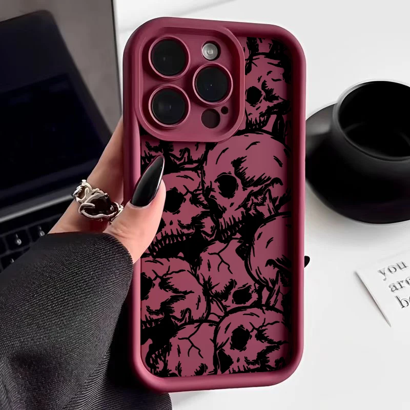Sleek Black Skull Pattern Phone Case - Stylish Protective Back Cover