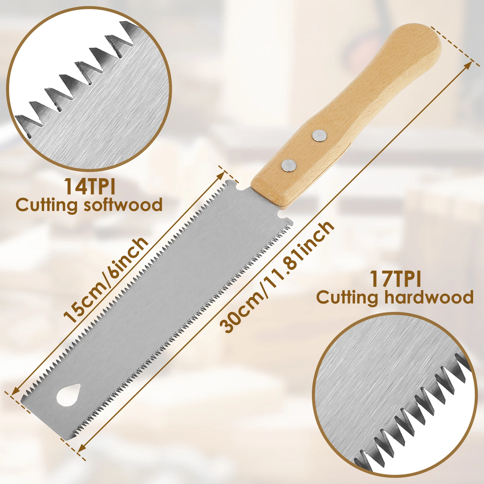 New Japanese Hand Saw 6inch SK5 High Carbon Steel Double Edged Hand Saw 14/17 TPI Woodworking Flush and Finish Cutting Wood Saw 6