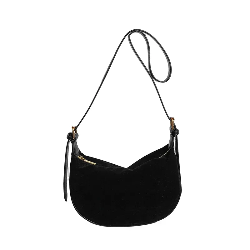 Zipper Solid Flannelette Single Women's Shoulder Bag 2025 New Style Suede Dumpling Bag Simple Retro Commuting Crossbody Bag 6
