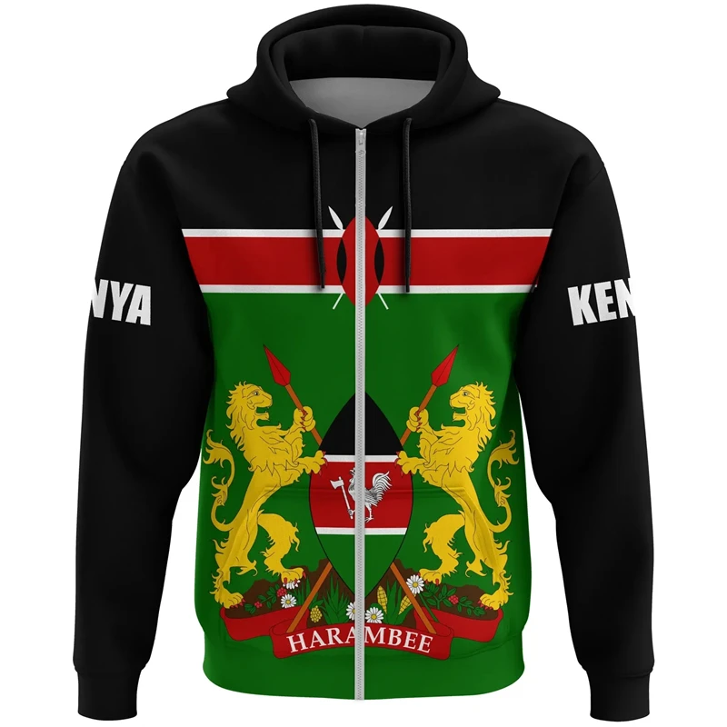 thumbnail image 1 of Sudadera con capucha y cremallera con estampado 3D de la bandera de Kenia para hombre, ropa con emblema nacional de Kenia, chándal diario, ropa de calle para niños, camisetas para niños, 1 of 4