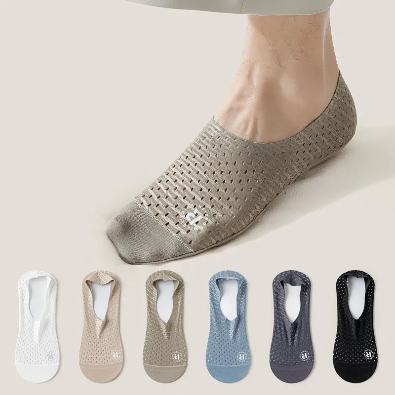 

Silicone Non-slip Low Cut Socks Men Summer Hollow Out Mesh Breathable Invisible No Show Socks Solid Color Ice Silk Sock Slippers