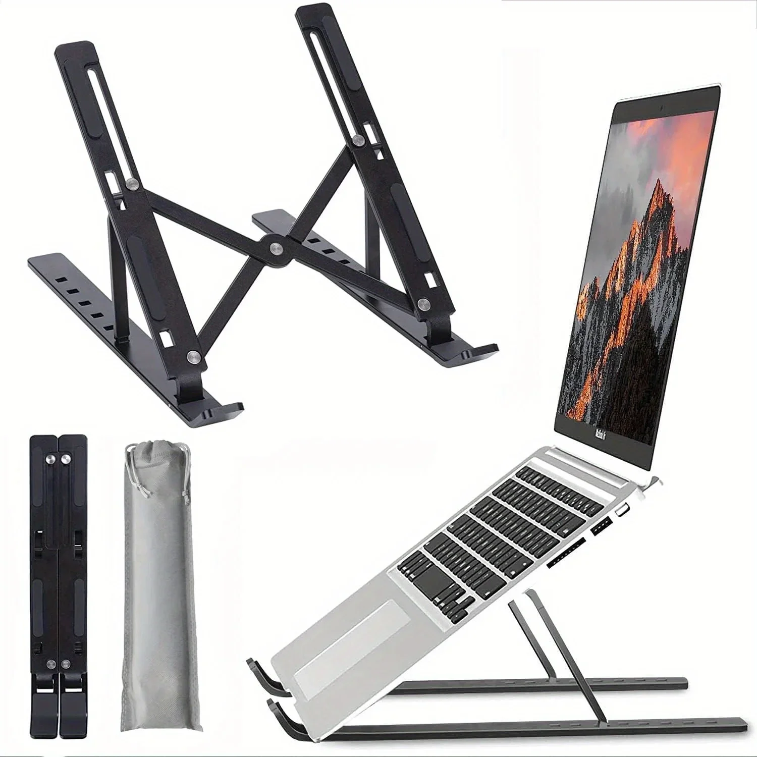 Sleek Adjustable Aluminum Laptop Stand - Ergonomic, Portable Design with Enhanced Ventilation