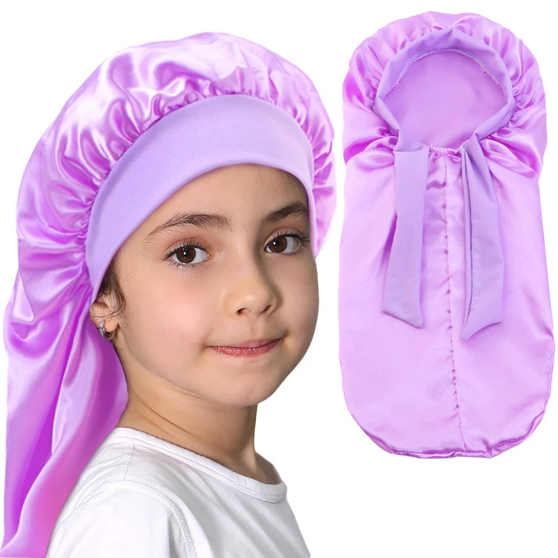 Solid Color Satin Sleeping Cap for Kids Girls kids bonnet cap