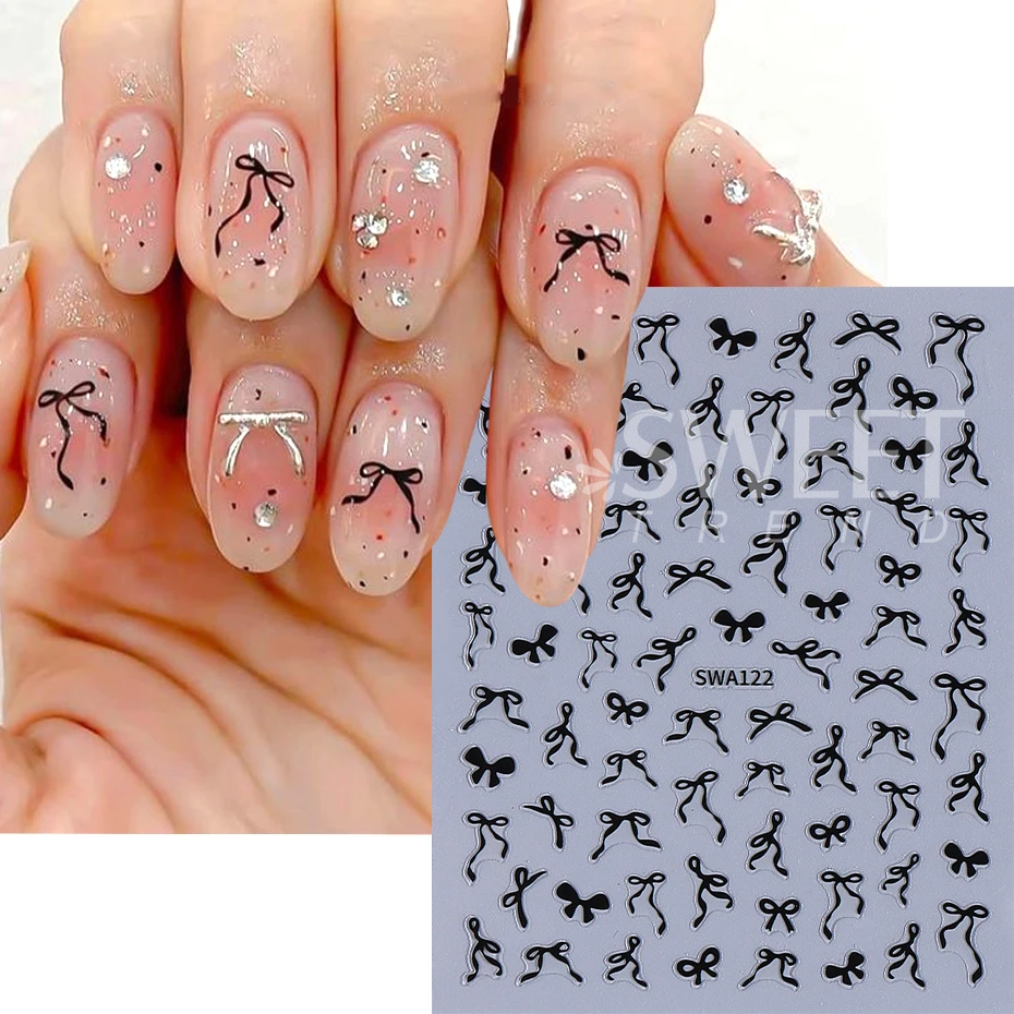 Close-up of Bowknot Nail Sticker Application