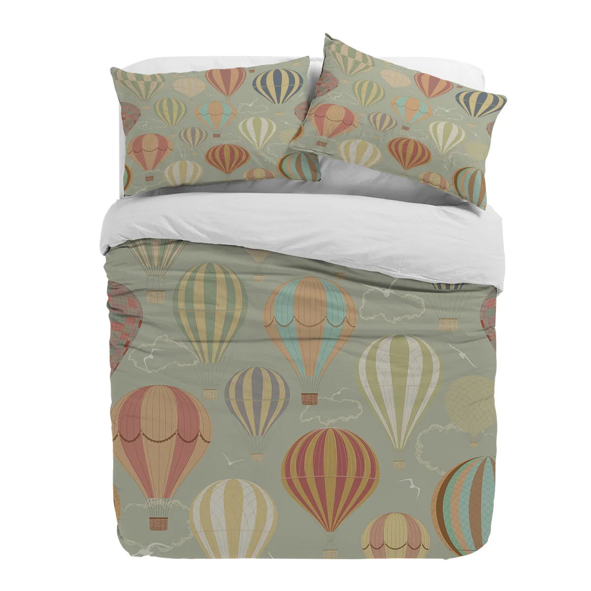 Cartoon Hot Air Balloon Vintage 3pcs Duvet Cover SetPillow Case Double Comforter Bedding Set Quilt Cover Couple Bed