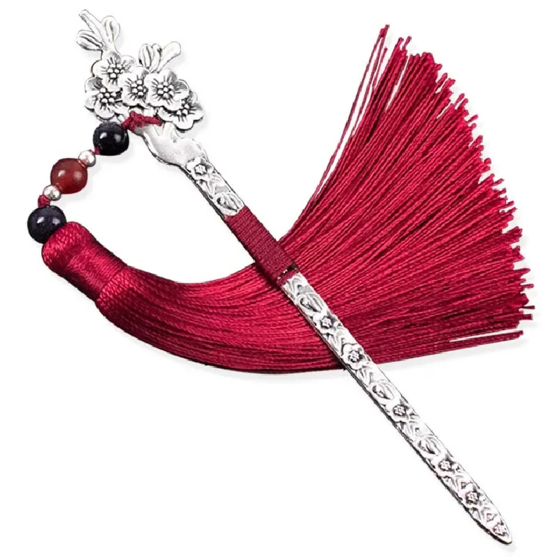 1PC Chinese Style Retro Metal Bookmark with Tassel Creative Plum Blossom Book Mark Students Stationery Gift