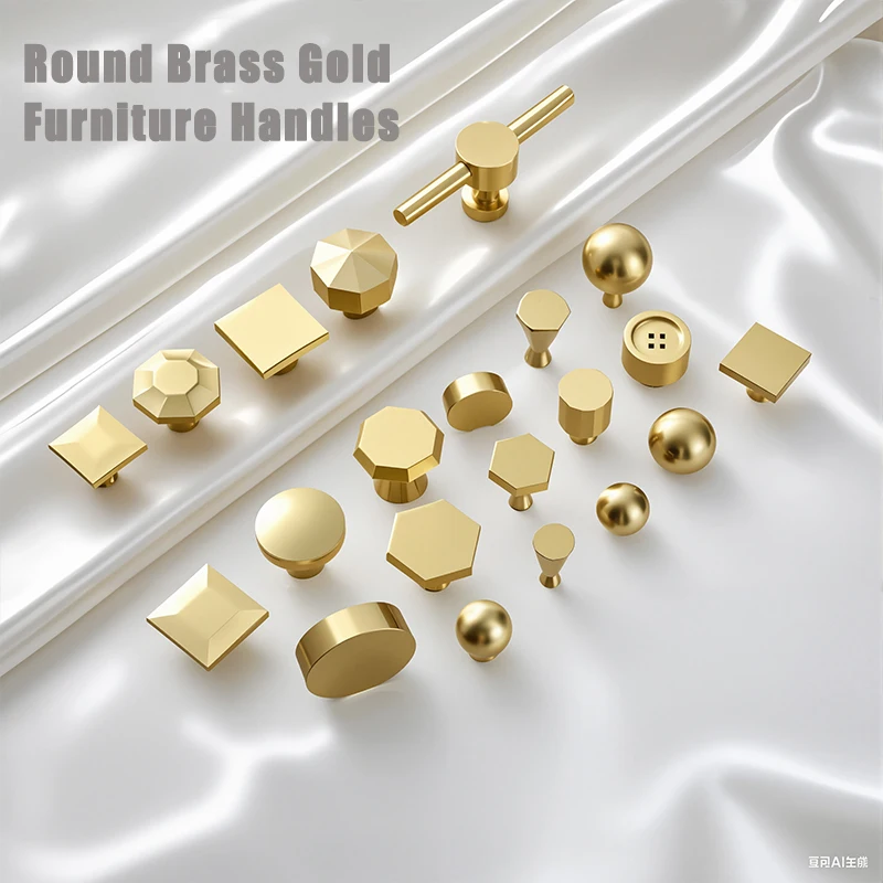 ทองแดงบริสุทธิ์อเมริกันคลาสสิกเดี่ยวเฟอร์นิเจอร์จับทองห้องน้ําตู้ตู้เสื้อผ้าลิ้นชักประตูตู้ดึงทองเหลือง 1