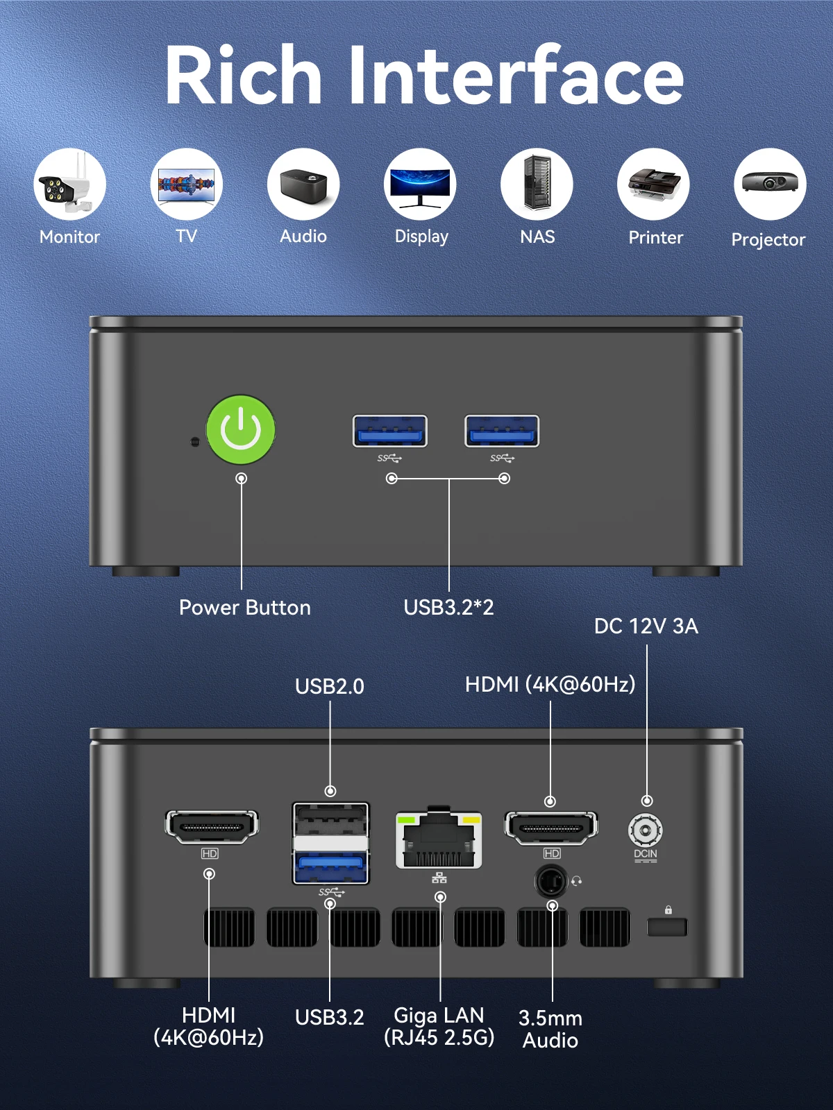 GMKtec G3S Mini PC Intel N95 3.4GHz Dual DDR4 Dual M.2 SSD 4K Dual HDMI WiFi 5 BT5.0 Gigabit LAN Desktop Computer