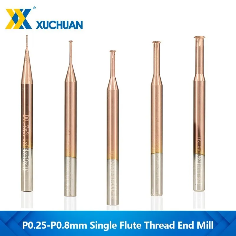 

4mm Shank Single Flute Thread End Mill TiCN Coated Carbide End Mill Pitch 0.25-0.8mm CNC Router Bit Milling Cutter For Metal