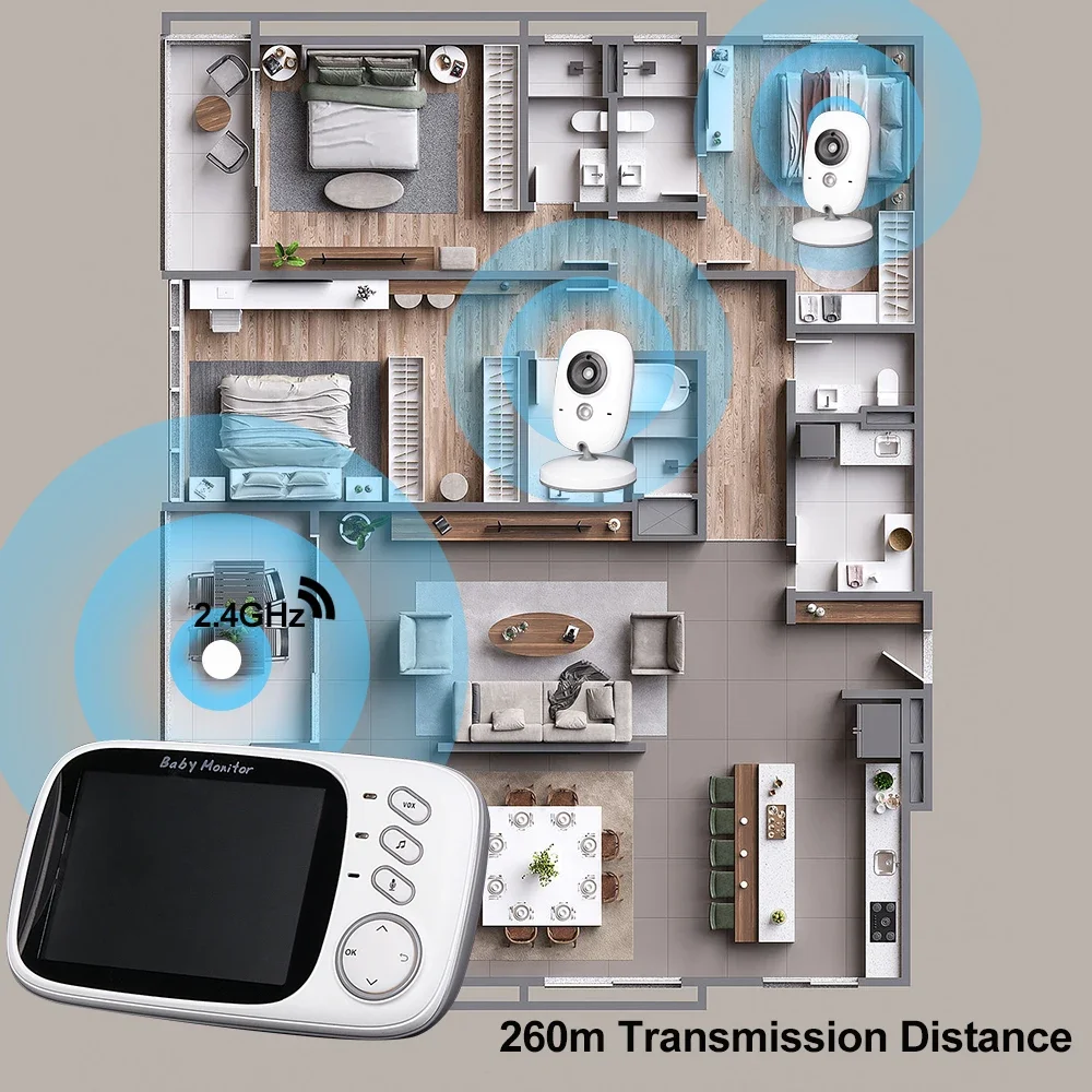 Wireless Baby Monitor Video Baby Monitor VB603 Video Baby Monitor 2.4G Mother Kids Night Vision Video Surveillance Cameras with Temperature Display Screen Two-way Audio