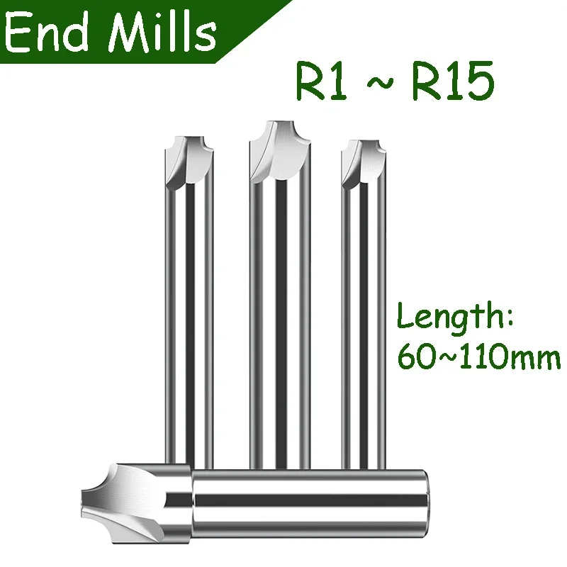 HSS Eckenrundungs-Schaftfräser R1 ~ R15 R Winkelfilet Radius Viertelkreisschneider 60 ~ 110 mm lang Fräsmaschine Werkzeug