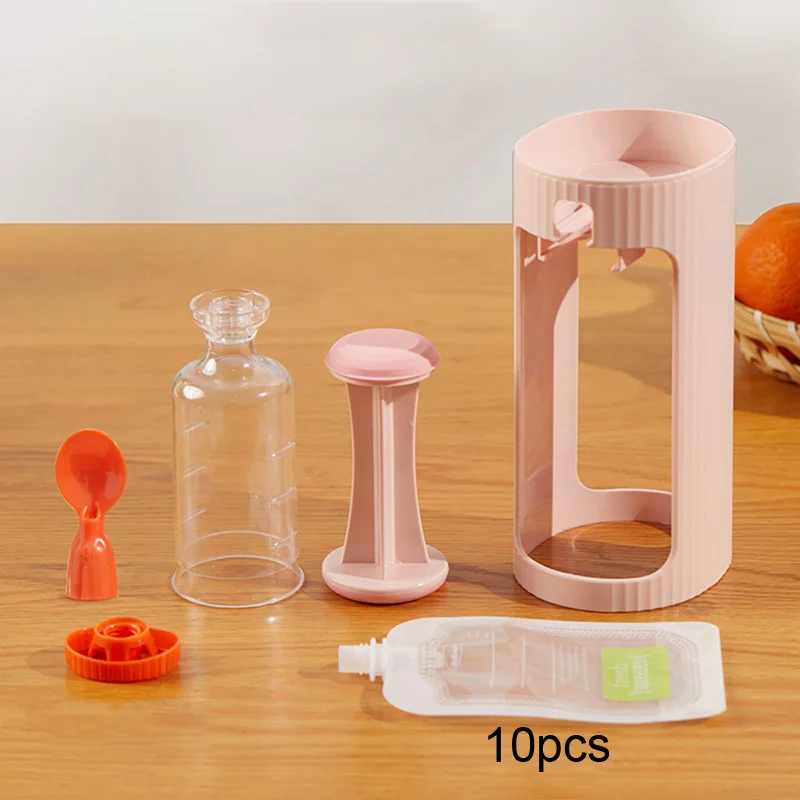 Baby Food Dispenser with Storage Bags +Cover Fruit Juice Sauce Extruder Squeeze Portable Outdoor Kids Food Storage with Spoon