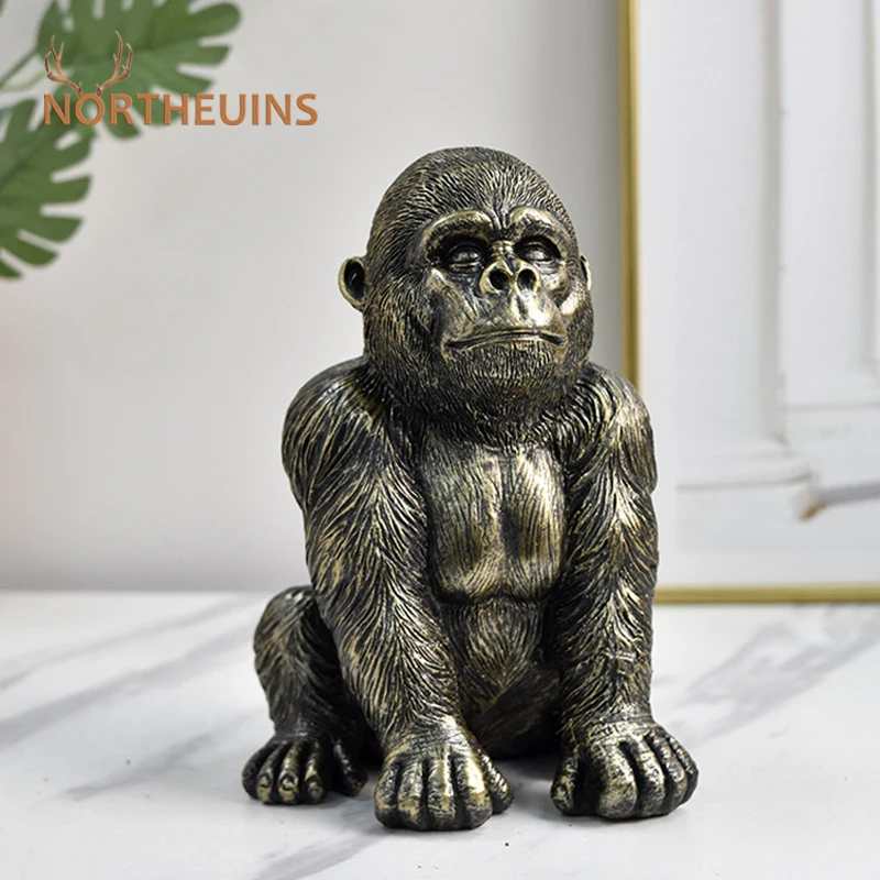 

NORHTEUINS Resin Retro Gorilla statue chimpanzee figurines interior decor accessorie home office tabletop collection Object Item