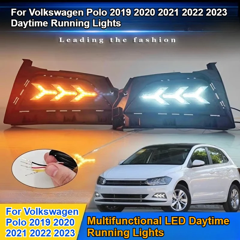 For Volkswagen Polo 2019 2020 2021 2022 2023 LED Daytime Running Lights Front Fog Lamp Yellow Streamer Steering DRL Daylights detail image 1