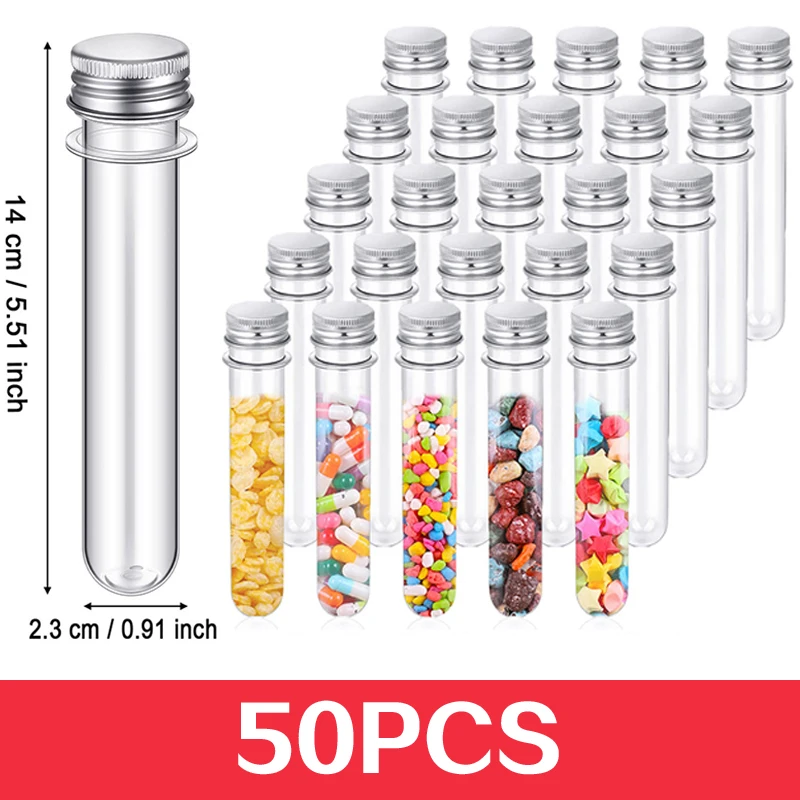 

50Pcs Science Party Test Tubes 40 ml 25x140mm Clear Plastic Test Tubes Candy Tubes Bath Salt Vials Christmas Birthday Gifts
