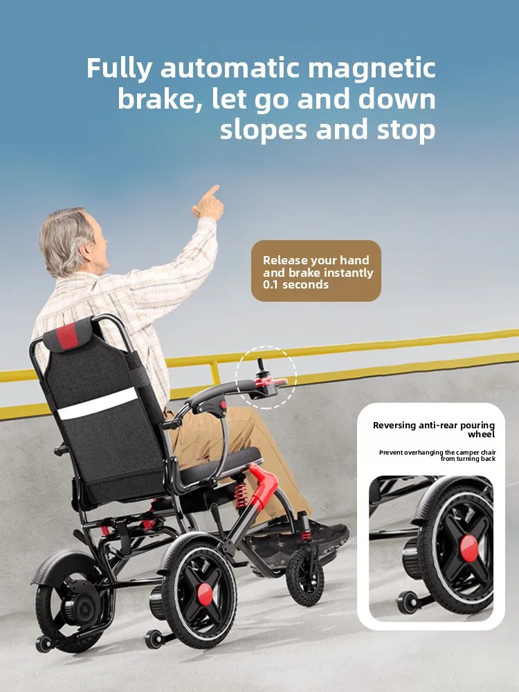Sedia a rotelle elettrica pieghevole ultraleggera intelligente completamente automatica scooter portatile per anziani disabili speciali - immagine 5