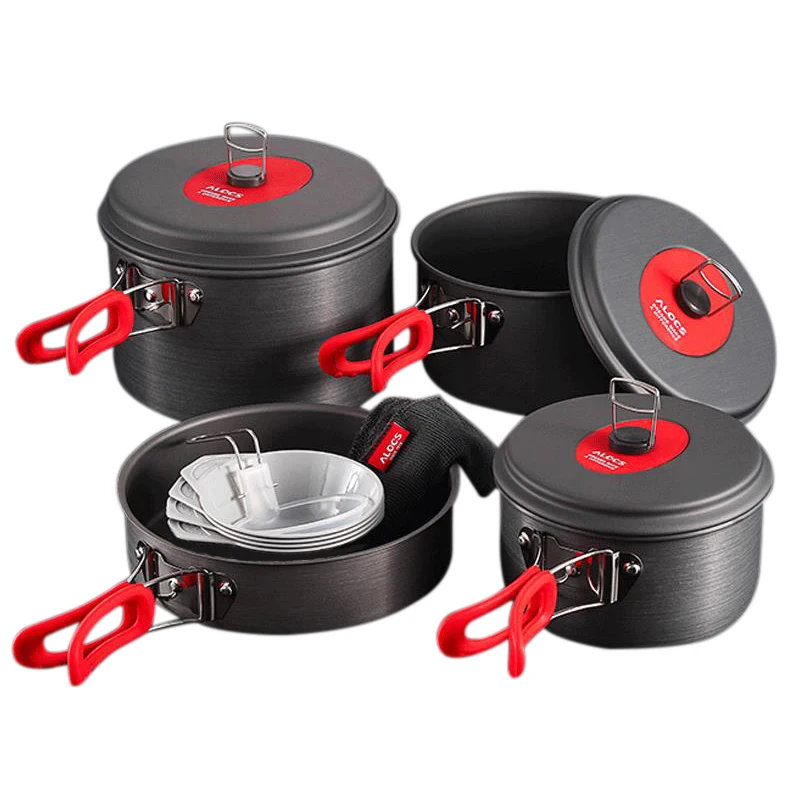 

New-Alocs Camping Pot Set 5-6 People Camping Outdoor Cookware Picnic Equipment And Tableware Kettle Frying Pan Kettle Cw-C31