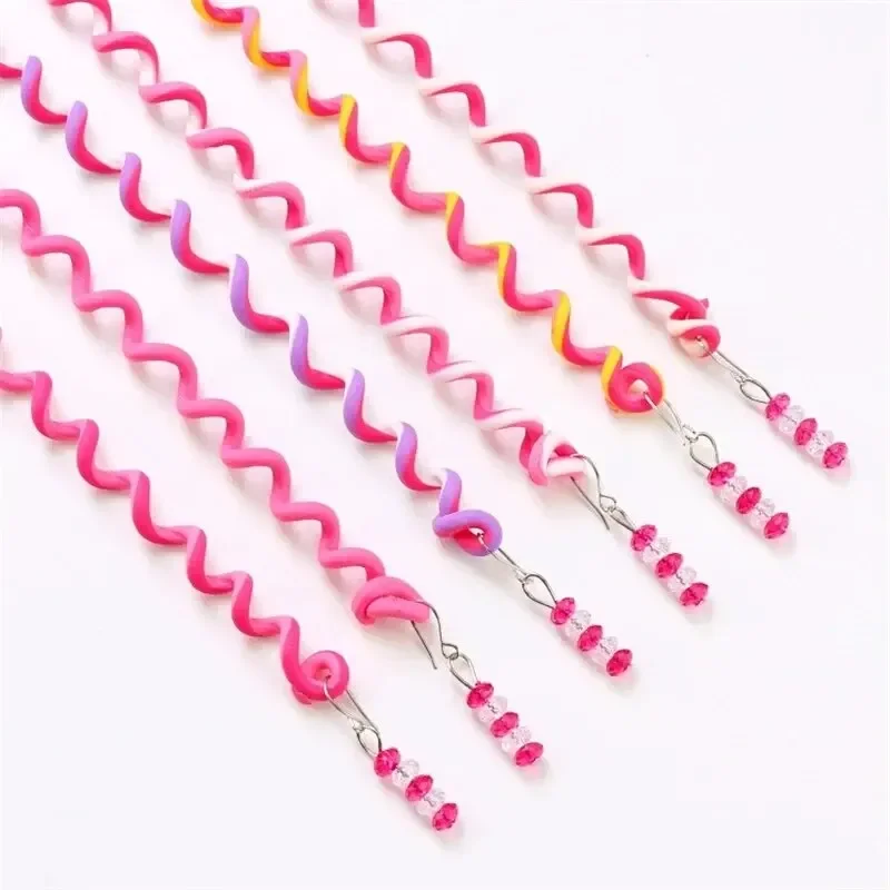 6pcs/lot Rainbow Color Cute Girls Magic Curler Spiral Headbands Roller Curl Hair Rope Braid Sticker Girls' Decor Accessories