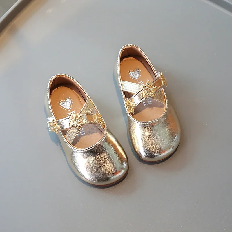 Children's Leather Shoes Solid Color Girls Ballet Shoes Fashion Simple Princess Versatile Kids Party Shoes Gold Silver Causal 5
