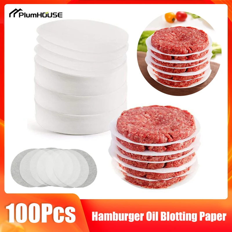 100pcs Round Meat Oil Blotting Paper Oven BBQ Grill Paper Absorbing Oil Sheet Hamburger Patty Barbecue Tool Kitchen Gadget