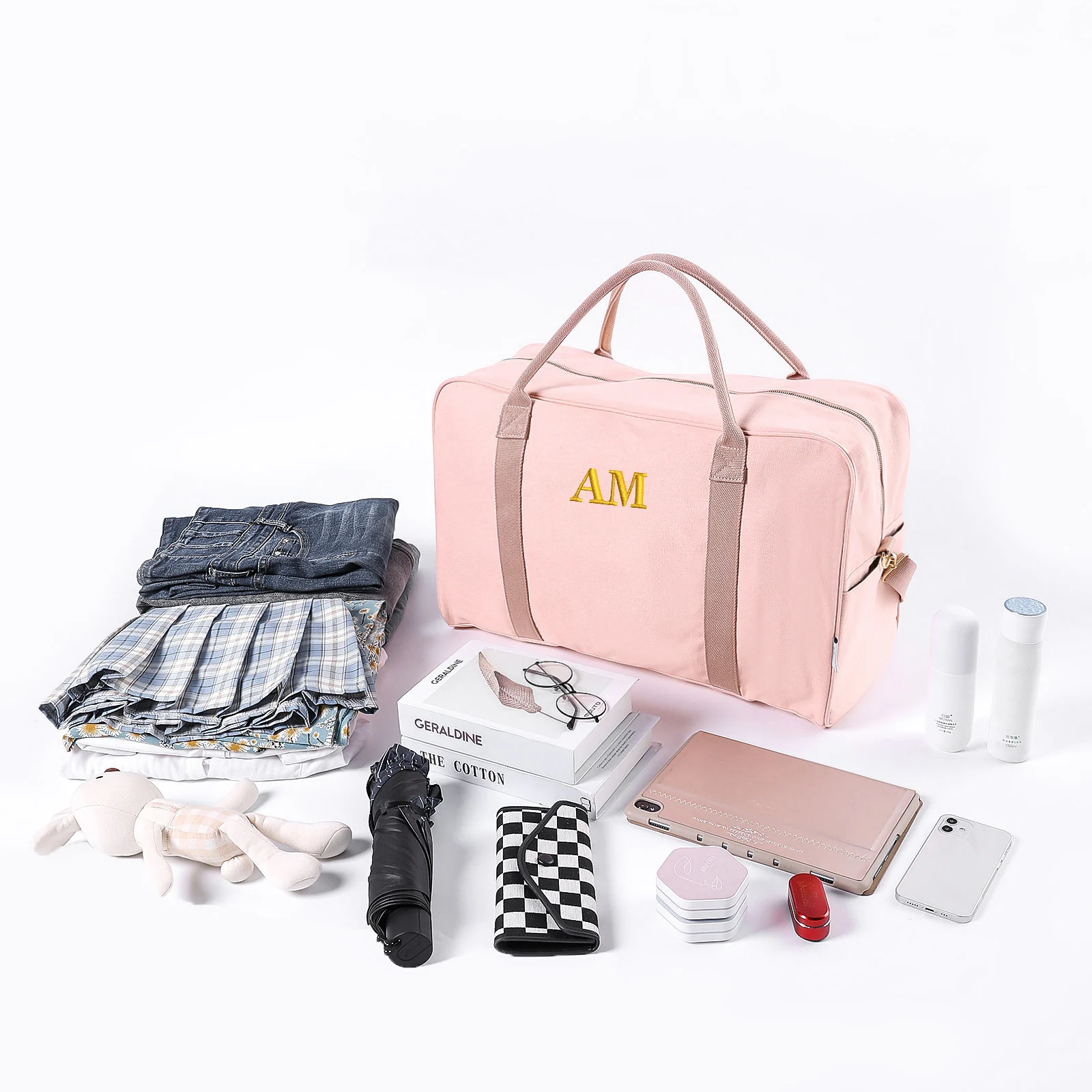 

Personalized Embroidery 45L Large Travel Duffel Bag Weekender Bag for Women Canvas Overnight Bag Carry On Luggage Duffel Bag