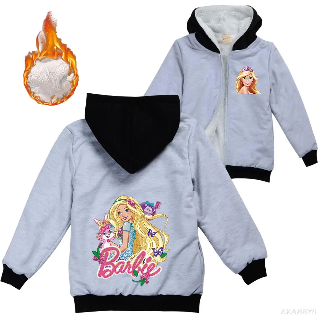 Kids Warm Thick Velvet Hoody Jacket Barbie Clothes Boys Girls Zipper Jackets Children's Coat