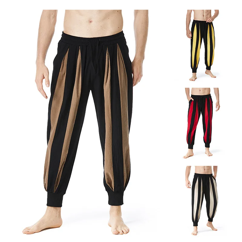 

2024 Summer New Men's Cotton and Hemp Casual Pants Men's Fashion Colored Sports Long Pants Men's Harlan Pants