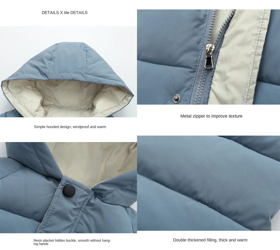 Young Children's Winter Down Jackets Fashion Boys Girls Cotton-Padded Hooded Parkas Kids Outerwear Long Coats Teenage Overcoats