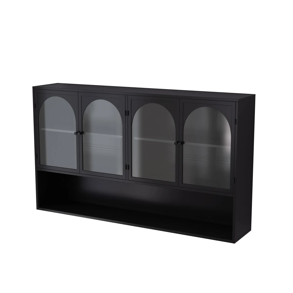 Dunkelgrüner 120 cm viertüriger Glaswandschrank – wandmontiertes Aufbewahrungsdesign, passend für Küche/Wohnzimmer/Badezimmer – Detail 36