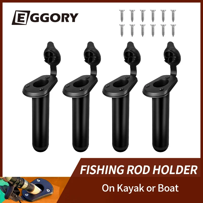EGGORY 4 Pieces Kayak Boat Fishing Bracket Rack Flush Mount Fishing Rod Holder With Cap Gasket Rowing Boating Canoe Accessories 1 pc kayak ram mount track mounting base adapter fishing rod holder bracket pin for canoe dinghy yacht rowing boat accessories