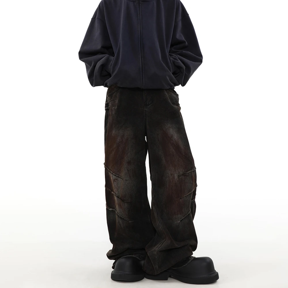 Vintage Men's Baggy Wide Leg Brown Jeans Y2k Fashion Original Casual Summer Plus Size Streetwear Loose Denim Pants denim pants,denim trousers
