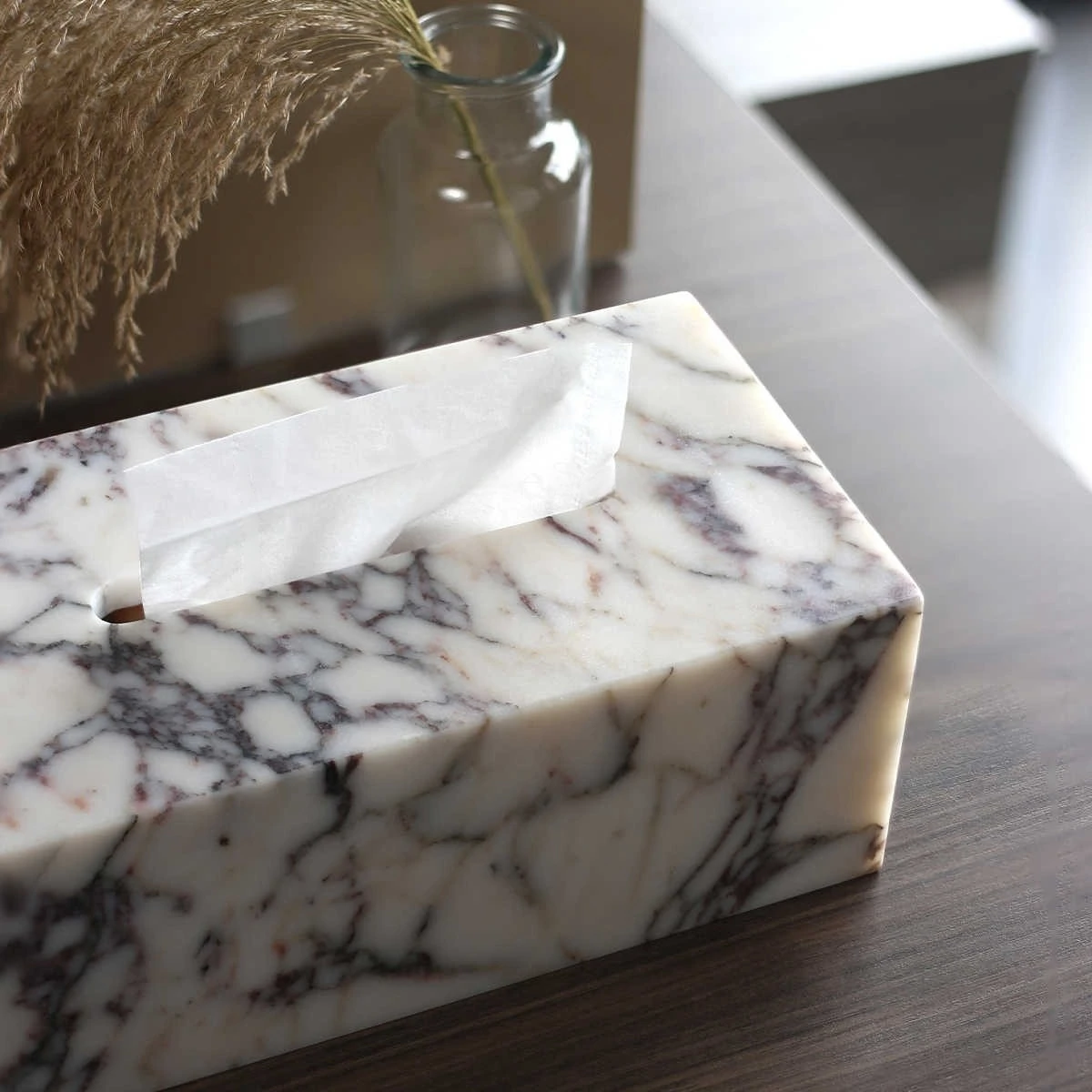 25x14x10CM Luxury Calacatta Viola Purple Natural Marble Beige Travertine Stone Tissue Box Case Holder 3