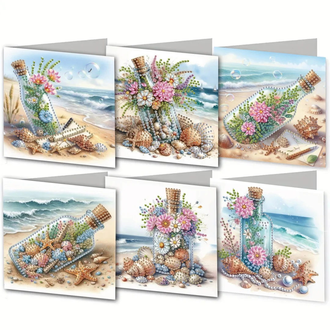 6-Piece DIY Diamond Painting Kit Sea Theme Greeting Card Blessings and Wishes Irregular Shape Diamonds Paper Material diamond painting painting set