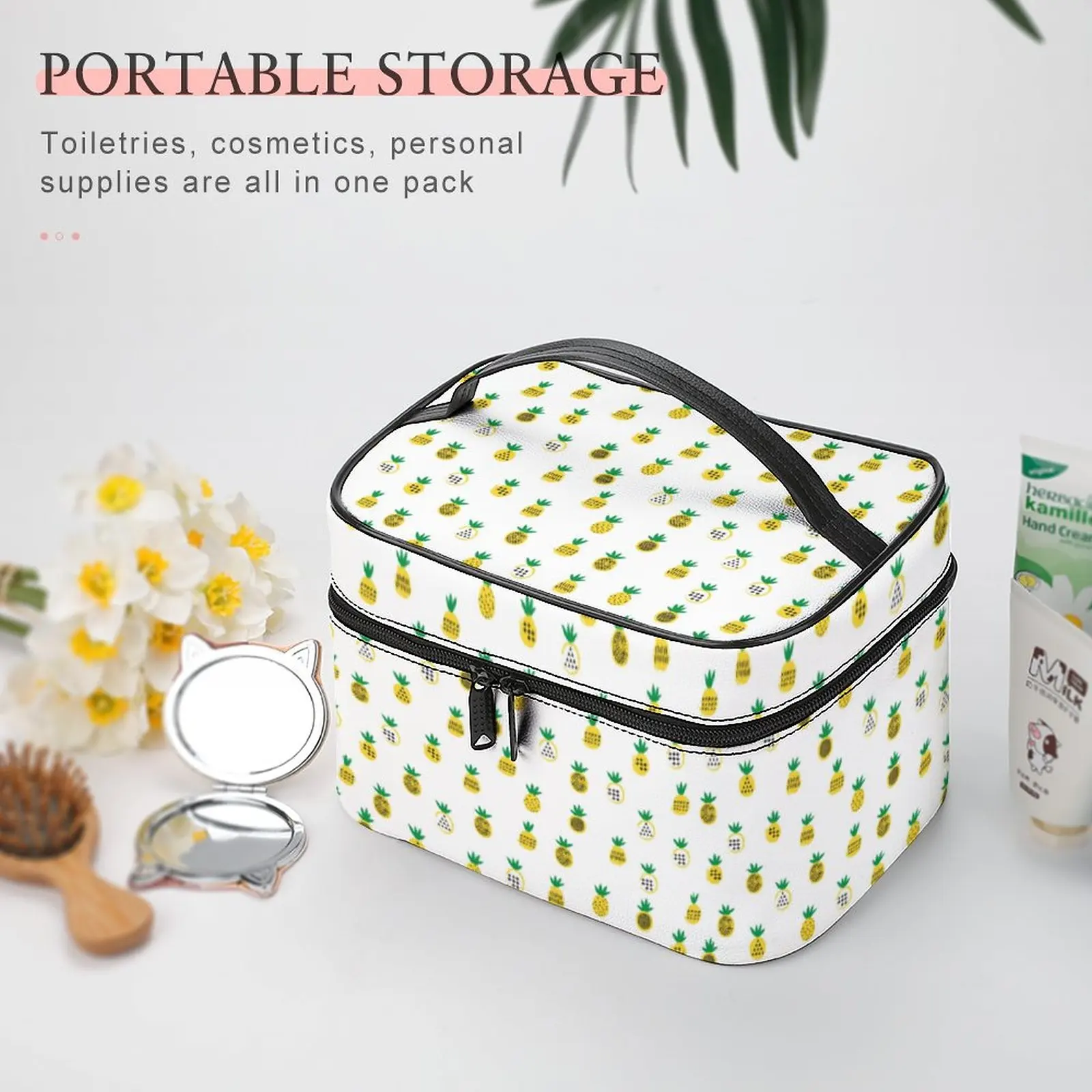 Customized Pattern Makeup Bag Pineapple Print Makeup Bag Women Multifunction Cosmetic Bag Toiletries Organizer Storage Wash Bag