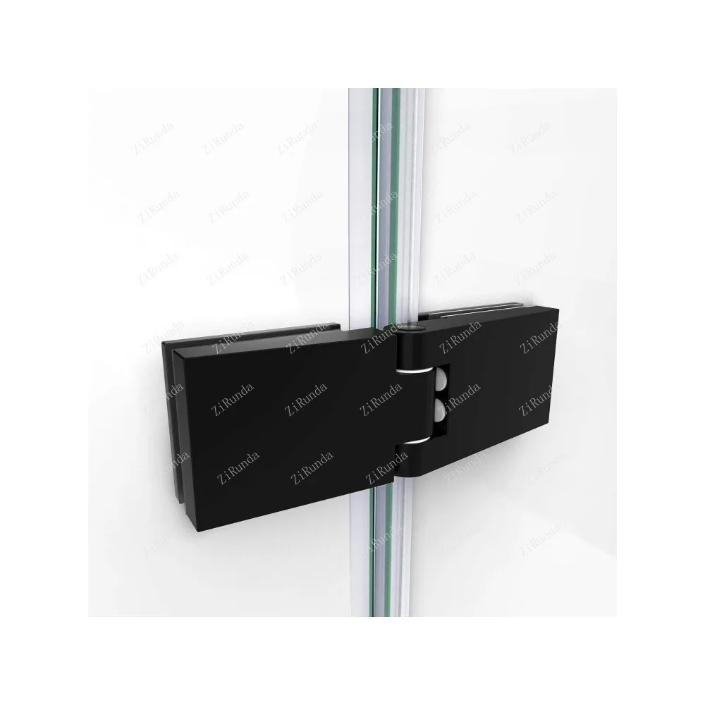 Frameless hinged shower door, matte black, 8mm thick, transparent tempered glass, frameless curved