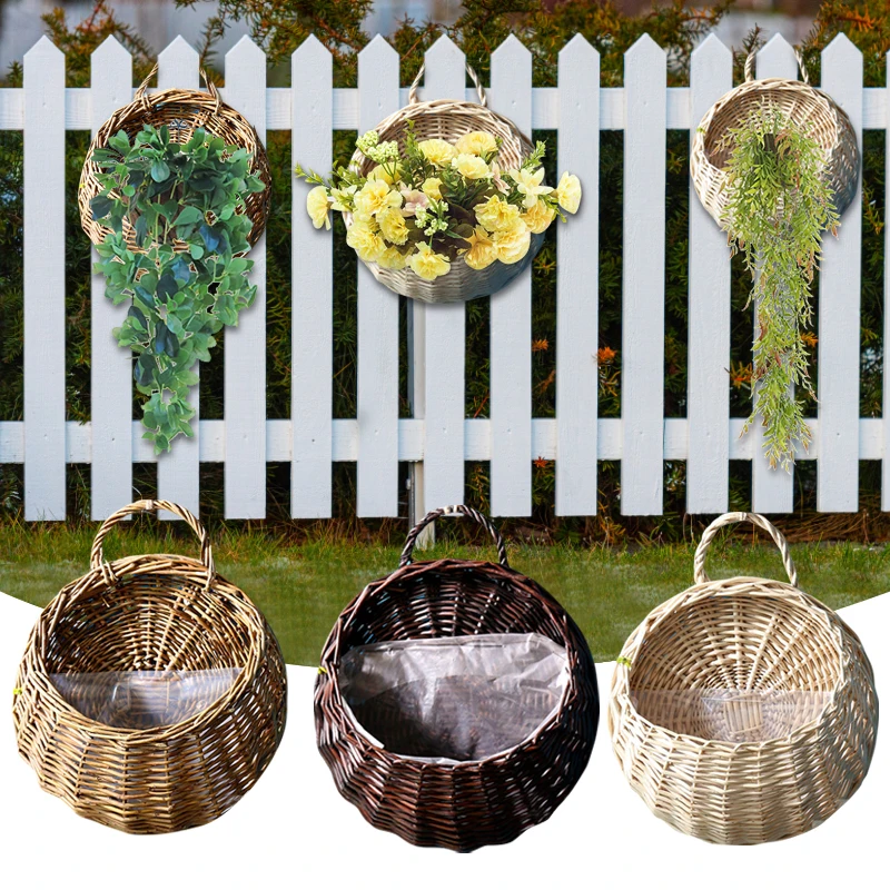 Handmade Woven Hanging Basket Storage Home Garden Flower Pot Hanging Wall Basket Wicker Rattam Vine Pot Indoor Plants Holder