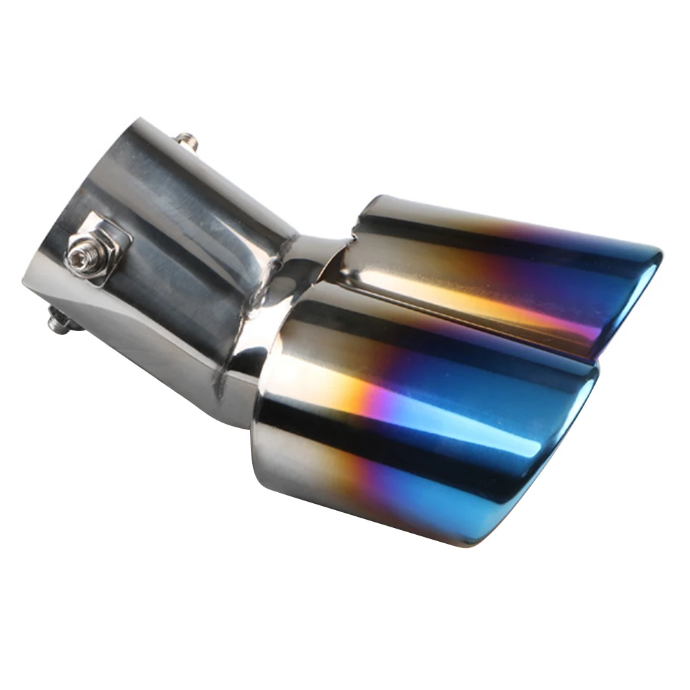 Car Oval Rear Exhaust Dual Outlet Car Exhaust Muffler Tip Stainless Steel Tail Pipe Muffler Burnt Blue Car Modification Parts
