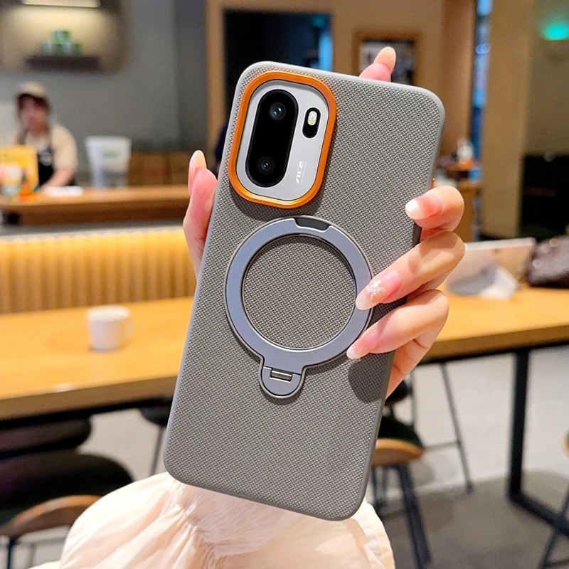 Luxury Magnetic PU Leather Phone Case with Rotatable Ring Stand and Anti-Fall Protection