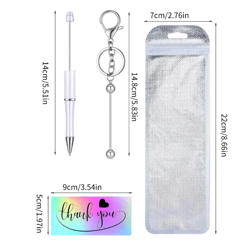 Set of 80 Ballpoint Pen Set with Colorful Bead Beadable Pens and Keychain for Customizing Stylish Stationery Decorations 37JB