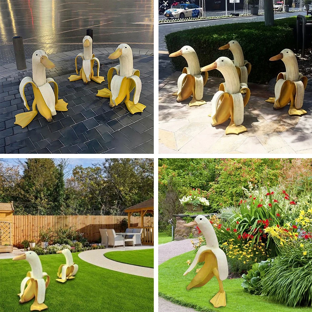 Banana Duck Statue Creative Art Decor Durable Resin Fruit Animal Figurine Vintage Gardening Peeled Banana Duck Home Statue Craft