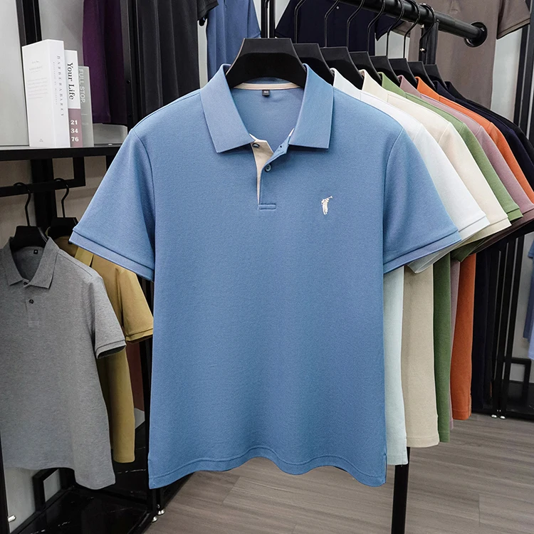Hochwertiges Marken-Poloshirt aus Seide und Baumwolle mit kurzen Ärmeln atmungsaktives Herren-T-Shirt für den Sommer Paul Pony besticktes Business-Casual-Oberteil – Detail 9